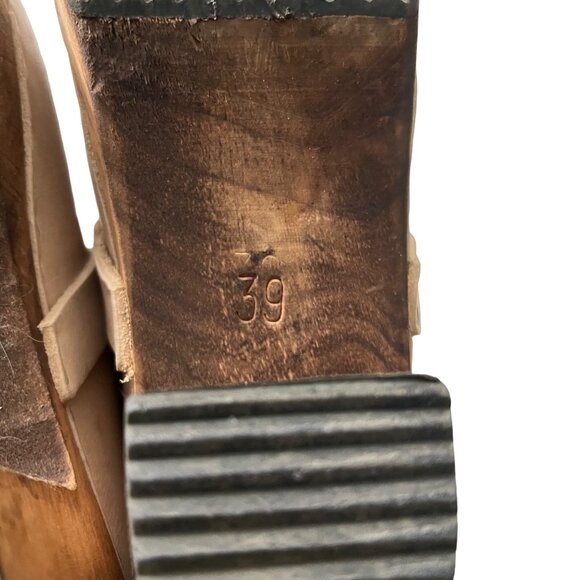 Lottas Sweden Beige Leather Slip On Clog Wooden Heels Size 9 EU39 - Picture 8 of 10